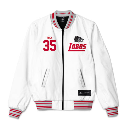 New Mexico - NCAA Men's Basketball : JT Rock - 90's White Bomber Jacket-0