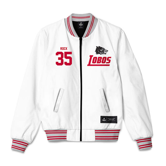 New Mexico - NCAA Men's Basketball : JT Rock - 90's White Bomber Jacket-0