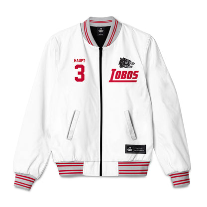 New Mexico - NCAA Men's Basketball : Luke Haupt - 90's White Bomber Jacket-0
