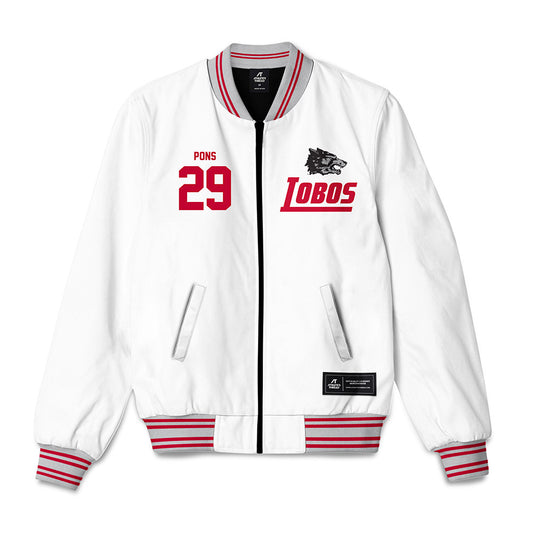 New Mexico - NCAA Men's Basketball : Timeo Pons - 90's White Bomber Jacket-0