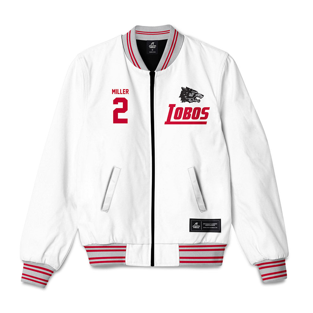 New Mexico - NCAA Men's Basketball : Tajavis Miller - 90's White Bomber Jacket-0