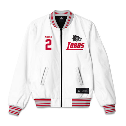 New Mexico - NCAA Men's Basketball : Tajavis Miller - 90's White Bomber Jacket-0