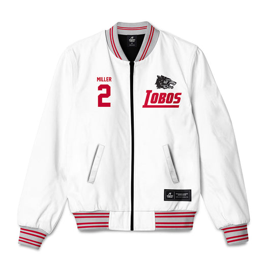 New Mexico - NCAA Men's Basketball : Tajavis Miller - 90's White Bomber Jacket-0