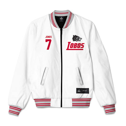 New Mexico - NCAA Men's Basketball : Sir Marius Jones - 90's White Bomber Jacket-0
