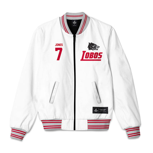 New Mexico - NCAA Men's Basketball : Sir Marius Jones - 90's White Bomber Jacket-0