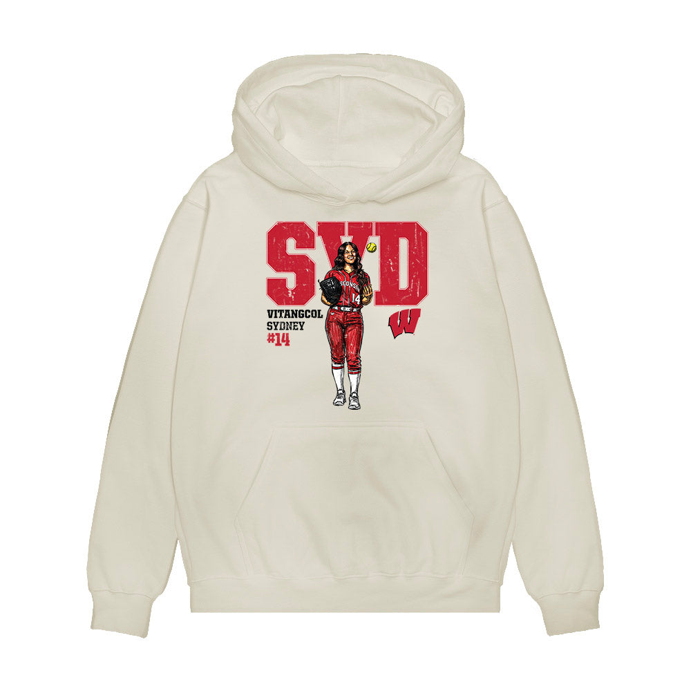 Wisconsin - NCAA Softball : Sydney Vitangcol - Caricature Premium Hooded Sweatshirt-0