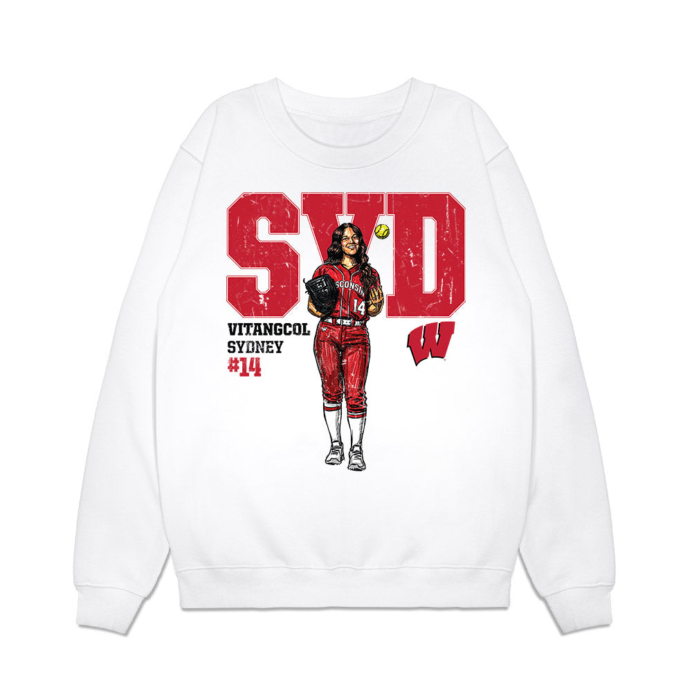 Wisconsin - NCAA Softball : Sydney Vitangcol - Caricature Premium Crewneck Sweatshirt-0