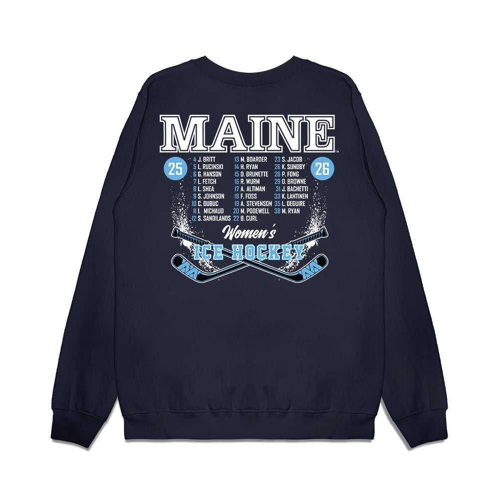 Maine - NCAA Womens Ice Hockey : Roster List Premium Crewneck Sweatshirt-1