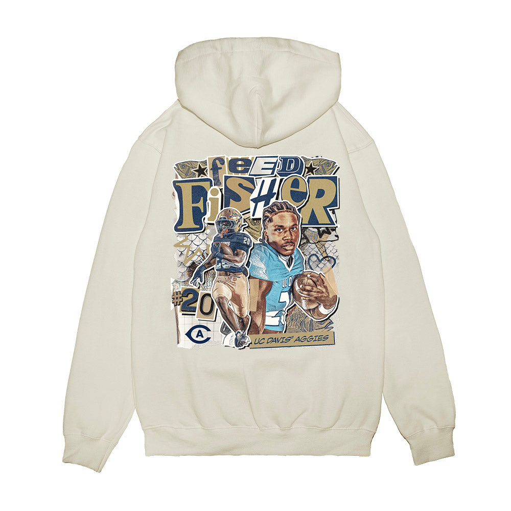 UC Davis - NCAA Football : Jordan Fisher - Collage Premium Hooded Sweatshirt-1