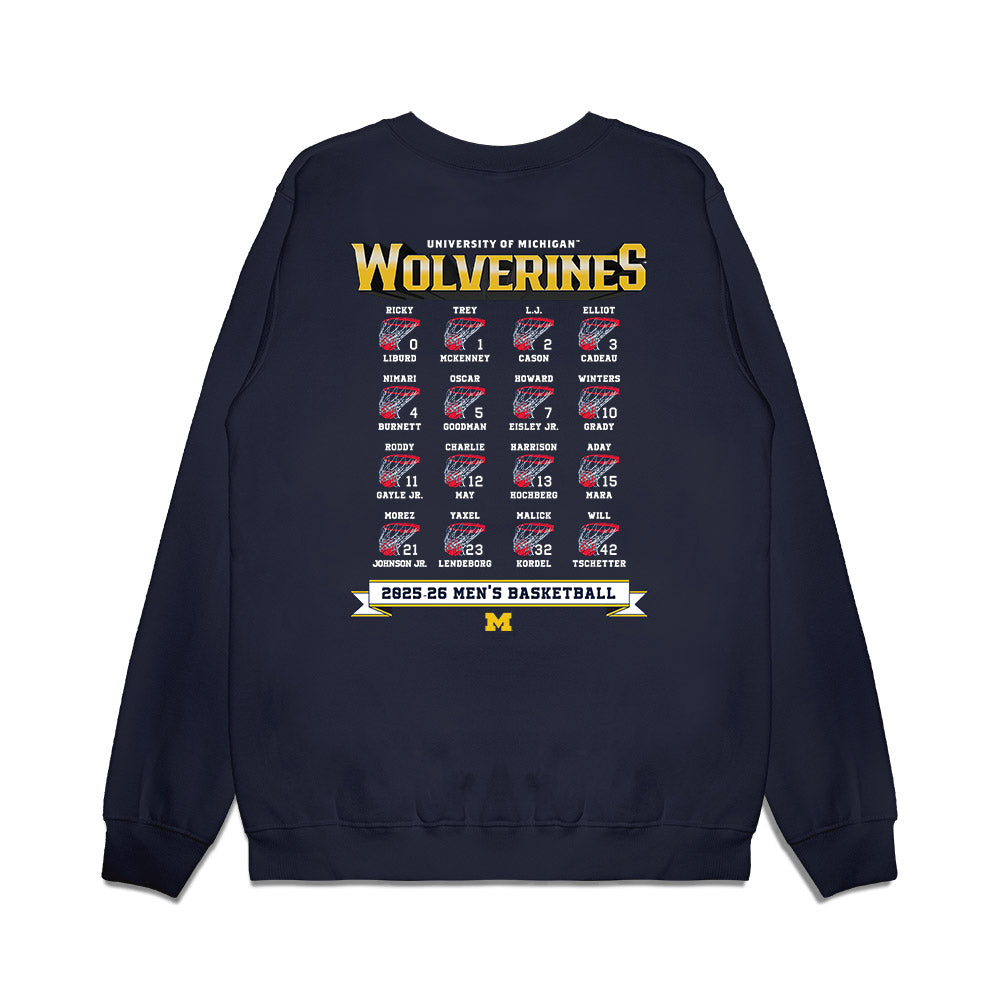 Michigan - NCAA Men's Basketball : - Roster Premium Crewneck Sweatshirt-1
