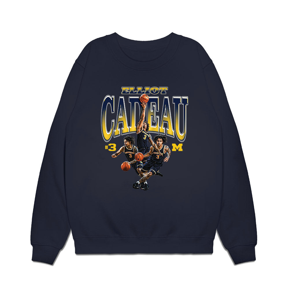 Michigan - NCAA Men's Basketball : Elliot Cadeau - Collage Premium Crewneck Sweatshirt-0