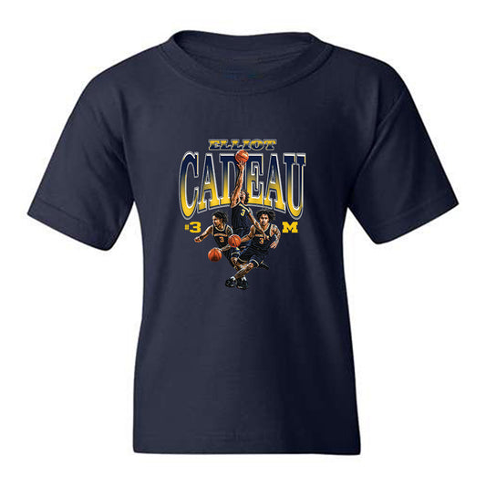 Michigan - NCAA Men's Basketball : Elliot Cadeau - Collage Youth T-Shirt-0