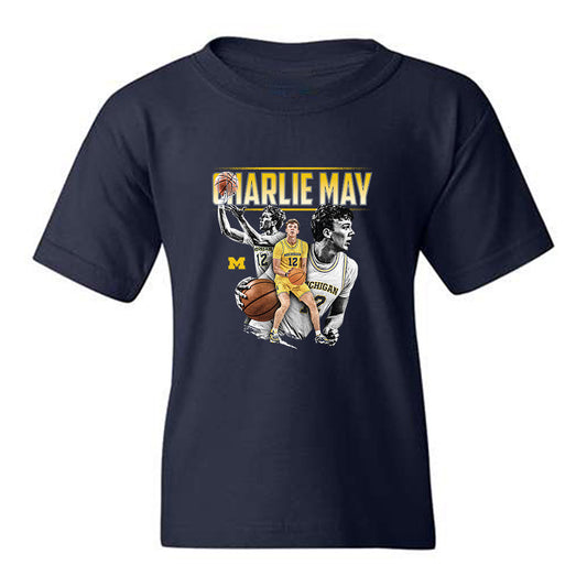 Michigan - NCAA Men's Basketball : Charlie May - Collage Youth T-Shirt-0