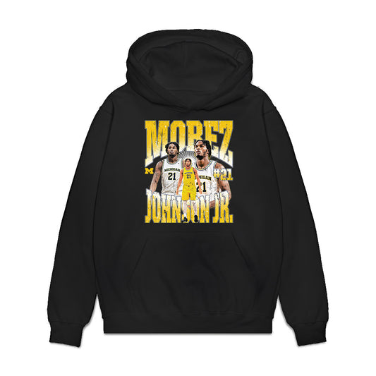 Michigan - NCAA Men's Basketball : Morez Johnson Jr. - Collage Premium Hooded Sweatshirt-0