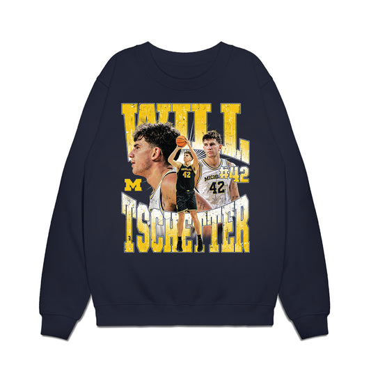 Michigan - NCAA Men's Basketball : Will Tschetter - Collage Premium Crewneck Sweatshirt-0