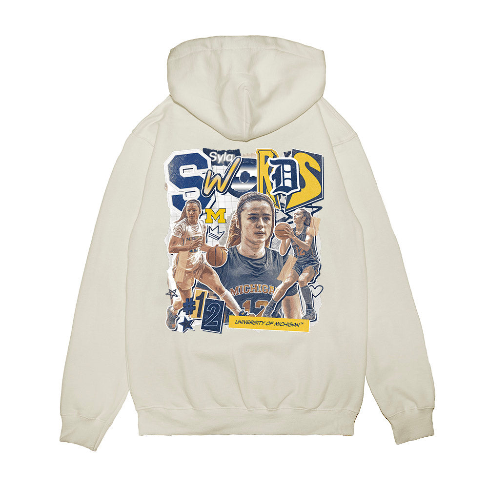 Michigan - NCAA Women's Basketball : Syla Swords - Collage Premium Hooded Sweatshirt-1