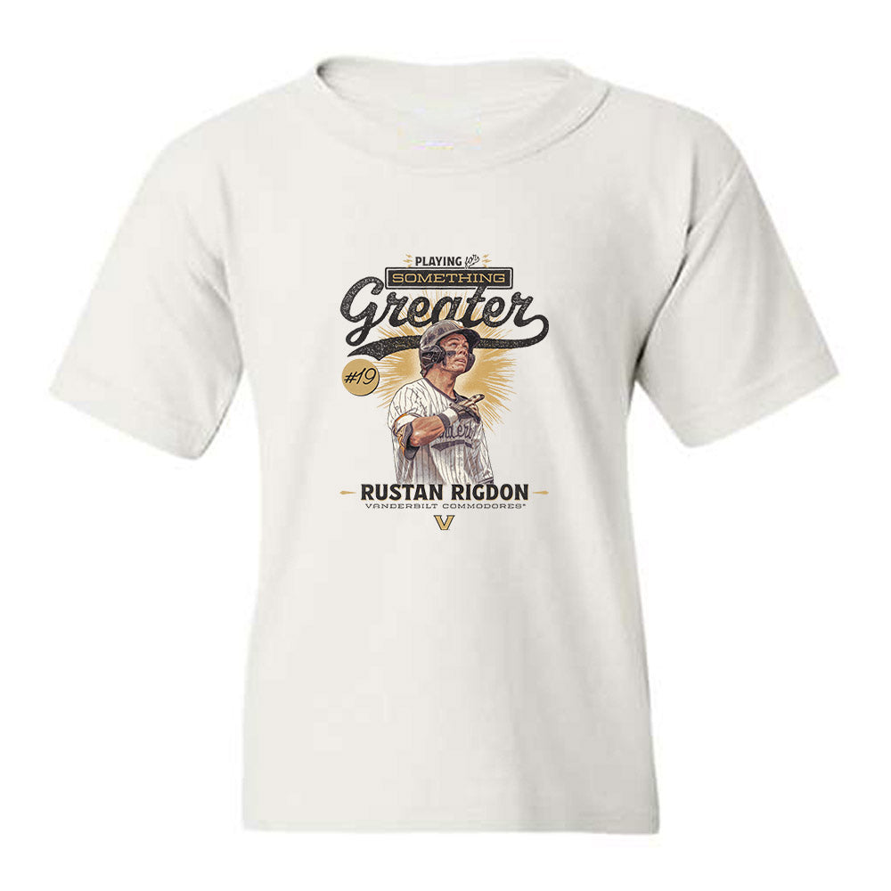 Vanderbilt - NCAA Baseball : Rustan Rigdon - Playing for Something Greater Youth T-Shirt-0