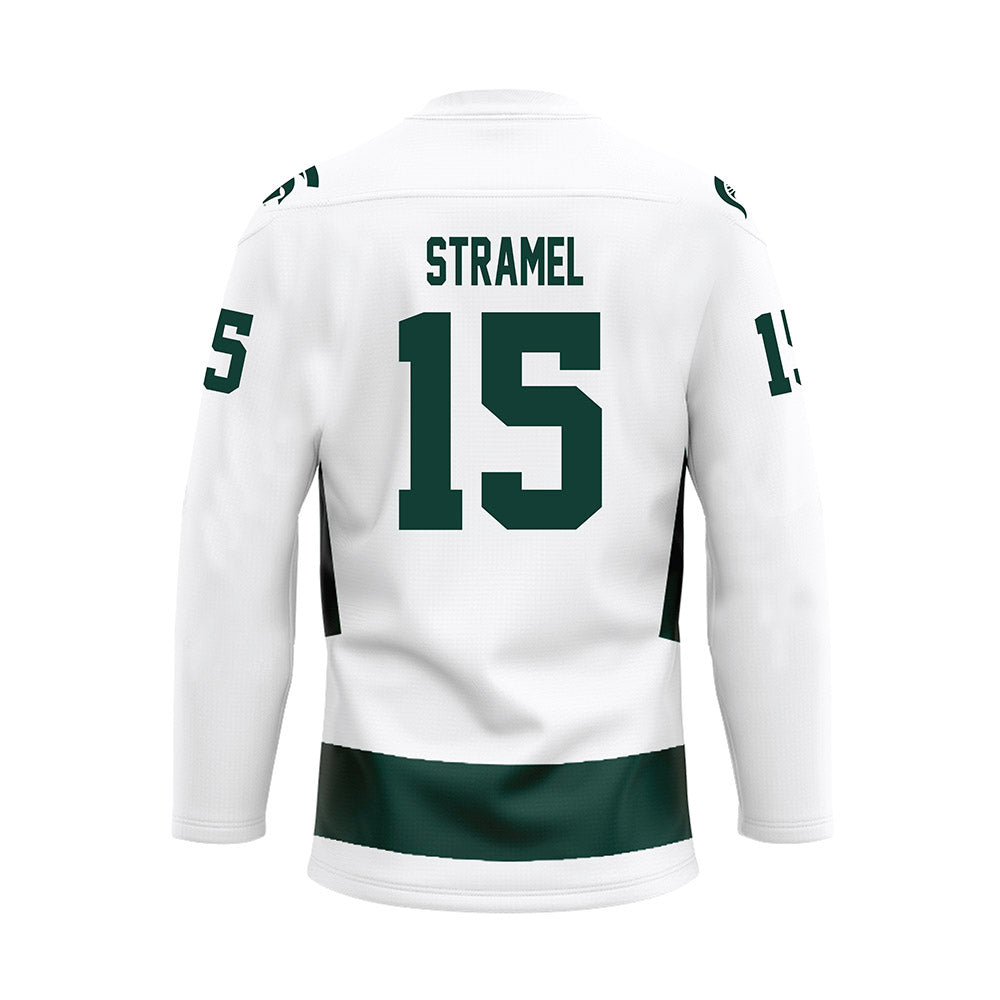 Michigan State - NCAA Men's Ice Hockey : Charlie Stramel - White Hockey Jersey-1