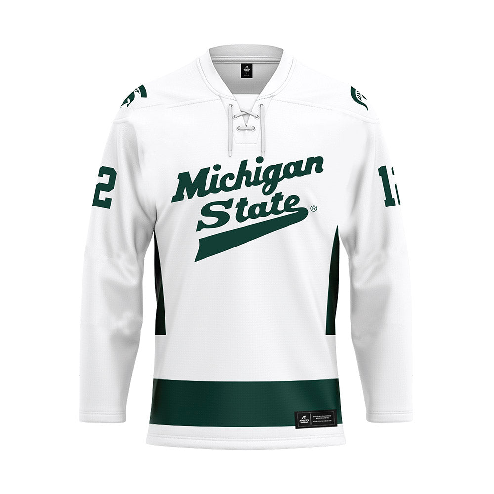 Michigan State - NCAA Men's Ice Hockey : Griffin Jurecki - White Hockey Jersey-0