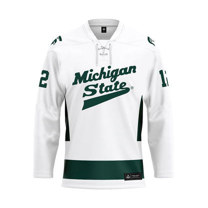 Michigan State - NCAA Men's Ice Hockey : Griffin Jurecki - White Hockey Jersey-0