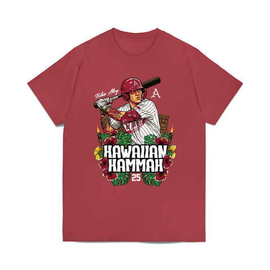 Arkansas - NCAA Baseball : Kuhio Aloy - Hawaiian Hammah Caricature Comfort Colors T-Shirt-0