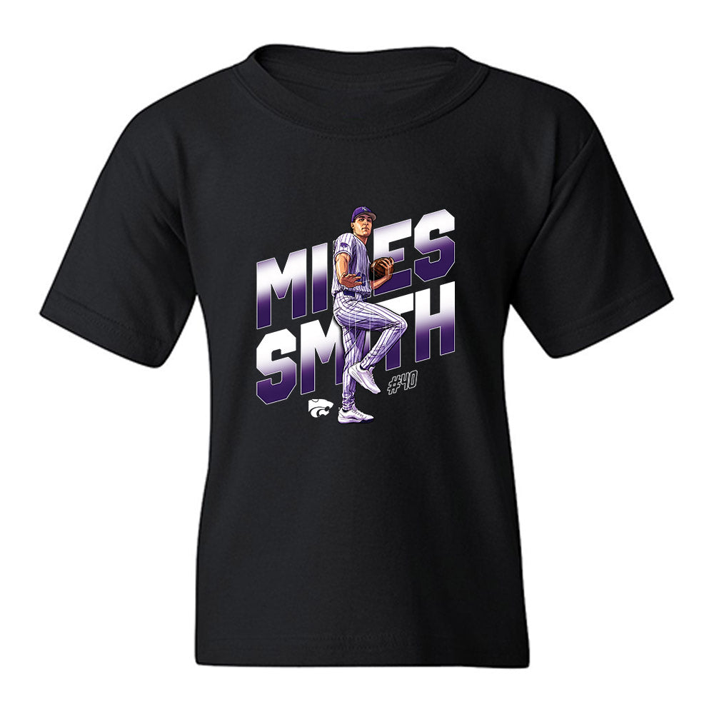 Kansas State - NCAA Baseball : Miles Smith - Caricature Youth T-Shirt-0