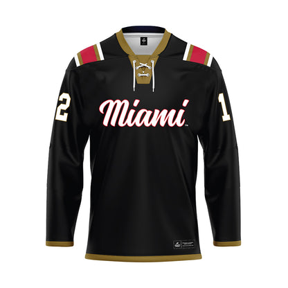 Miami of Ohio - NCAA Men's Ice Hockey : Owen Lalonde - Black Hockey Jersey-0