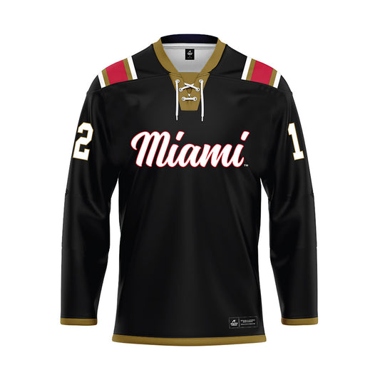 Miami of Ohio - NCAA Men's Ice Hockey : Owen Lalonde - Black Hockey Jersey-0