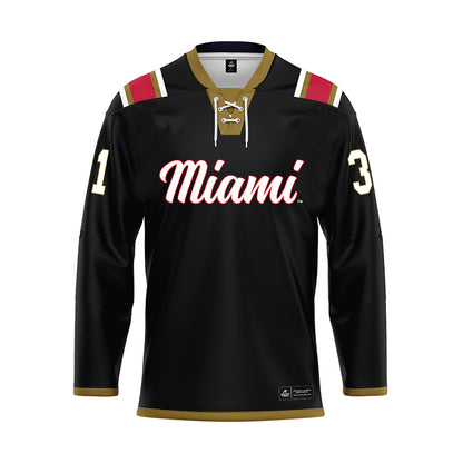 Miami of Ohio - NCAA Men's Ice Hockey : Mathis Langevin - Black Hockey Jersey-0