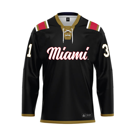 Miami of Ohio - NCAA Men's Ice Hockey : Mathis Langevin - Black Hockey Jersey-0