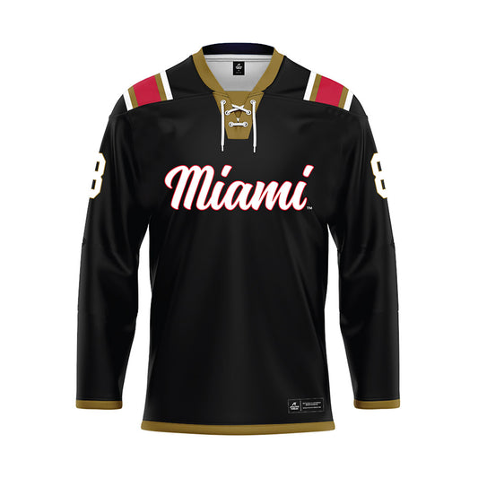 Miami of Ohio - NCAA Men's Ice Hockey : John Emmons - Black Hockey Jersey-0