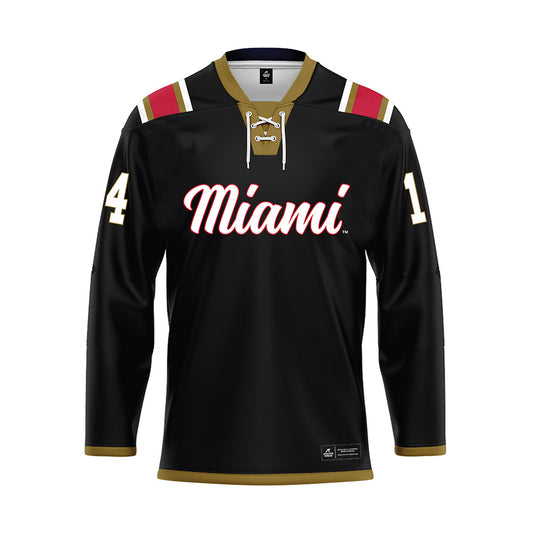 Miami of Ohio - NCAA Men's Ice Hockey : Ryan Smith - Black Hockey Jersey-0