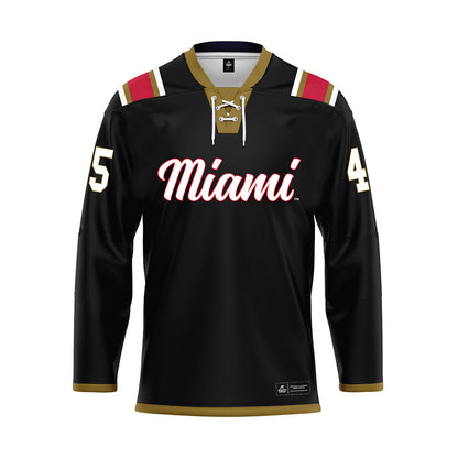 Miami of Ohio - NCAA Men's Ice Hockey : Matteo Drobac - Black Hockey Jersey-0
