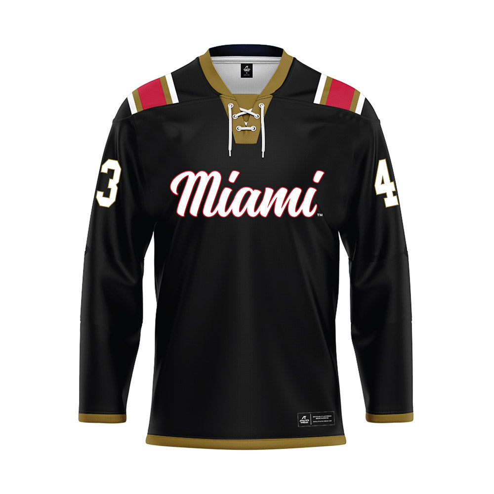 Miami of Ohio - NCAA Men's Ice Hockey : Ryder Thompson - Black Hockey Jersey-0