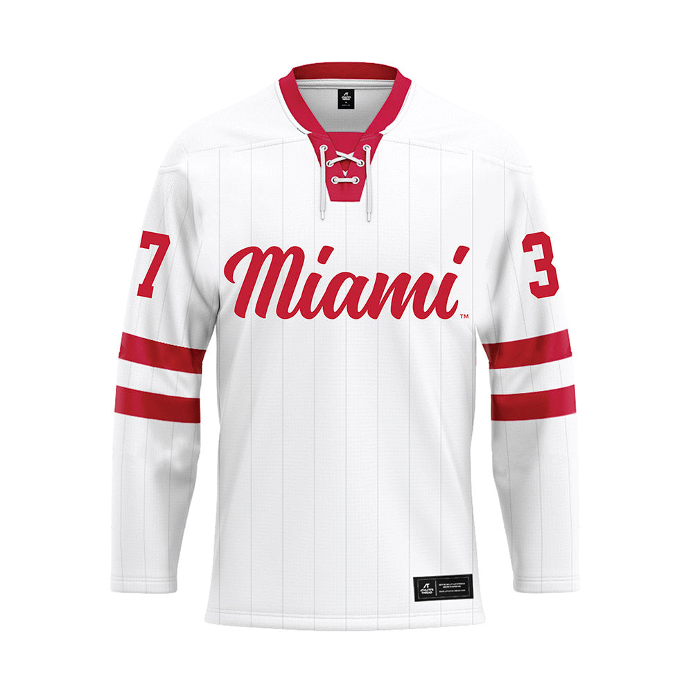 Miami of Ohio - NCAA Men's Ice Hockey : Ryan Seelinger - White Hockey Jersey-0