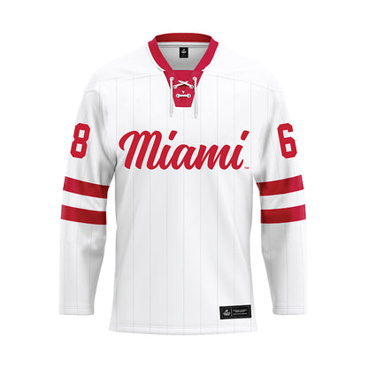 Miami of Ohio - NCAA Men's Ice Hockey : Ethan Hay - White Hockey Jersey-0