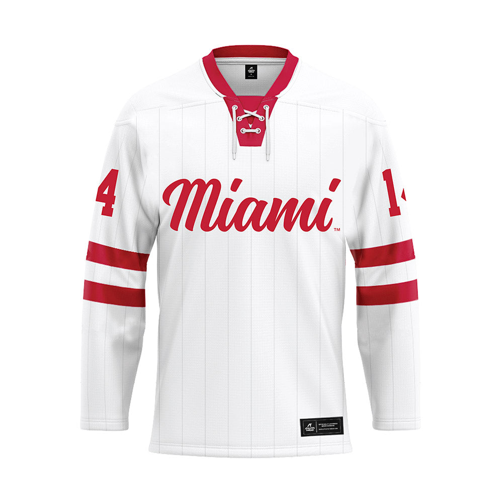 Miami of Ohio - NCAA Men's Ice Hockey : Ryan Smith - White Hockey Jersey-0