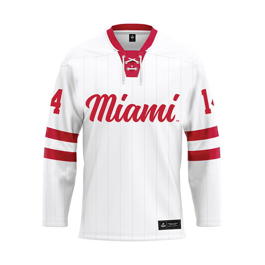 Miami of Ohio - NCAA Men's Ice Hockey : Ryan Smith - White Hockey Jersey-0