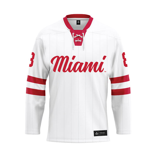 Miami of Ohio - NCAA Men's Ice Hockey : John Emmons - White Hockey Jersey-0