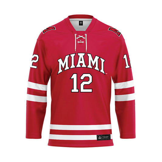 Miami of Ohio - NCAA Men's Ice Hockey : Owen Lalonde - Red Hockey Jersey-0