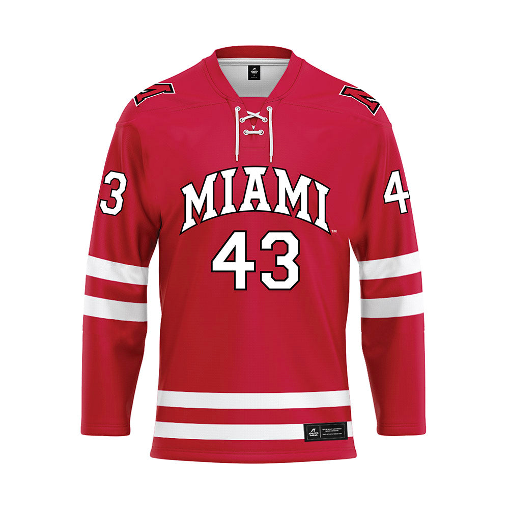 Miami of Ohio - NCAA Men's Ice Hockey : Ryder Thompson - Red Hockey Jersey-0