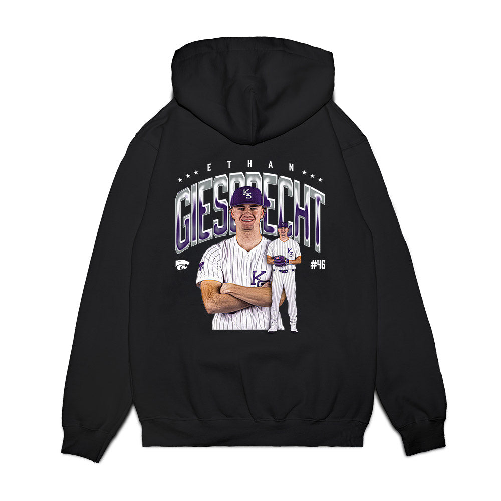 Kansas State - NCAA Baseball : Ethan Giesbrecht - Caricature Premium Hooded Sweatshirt-1