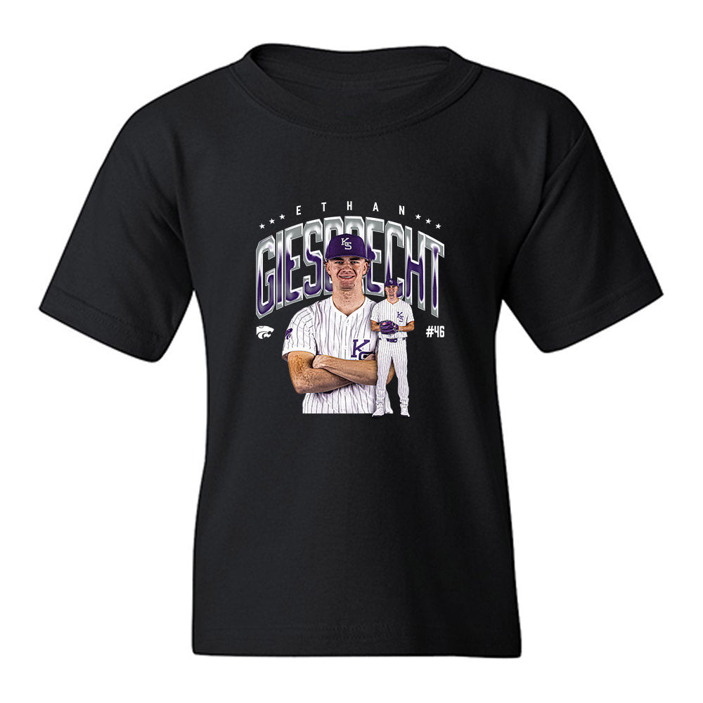 Kansas State - NCAA Baseball : Ethan Giesbrecht - Caricature Youth T-Shirt-0