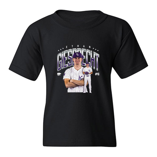 Kansas State - NCAA Baseball : Ethan Giesbrecht - Caricature Youth T-Shirt-0