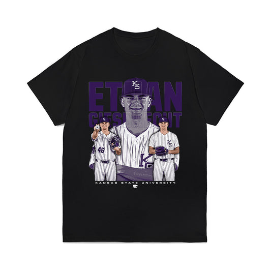 Kansas State - NCAA Baseball : Ethan Giesbrecht - Caricature Comfort Colors T-Shirt-0