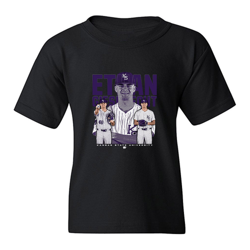 Kansas State - NCAA Baseball : Ethan Giesbrecht - Caricature Youth T-Shirt-0