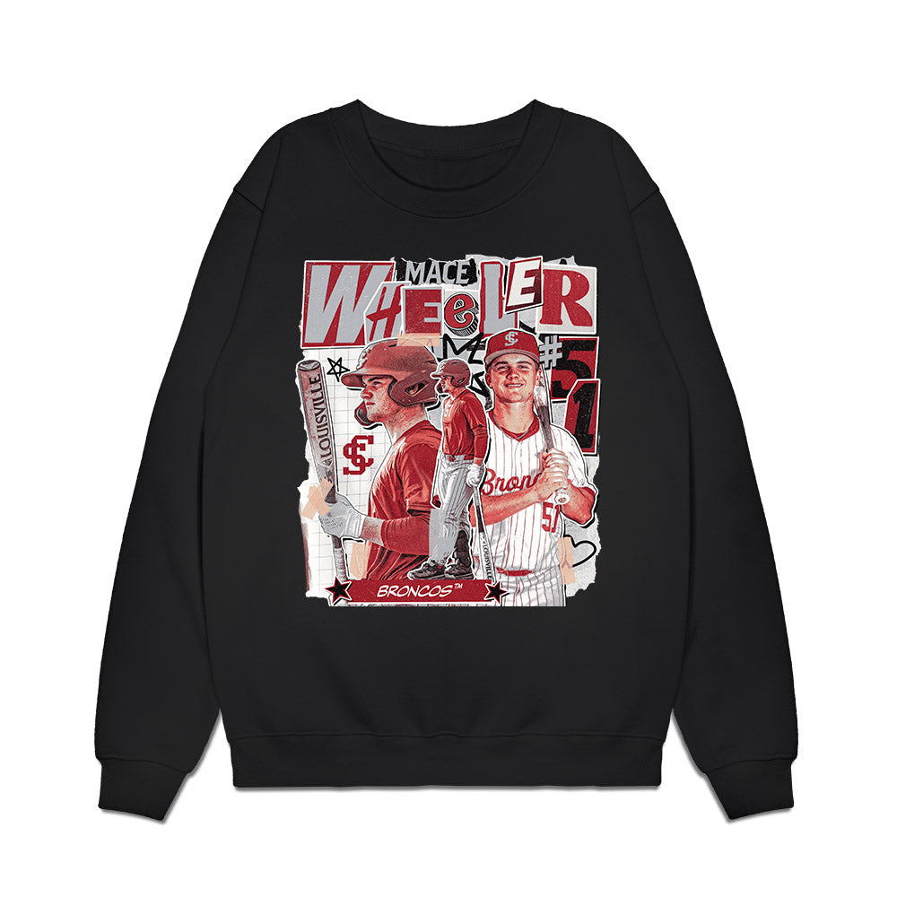 SCU - NCAA Baseball : Mace Wheeler - Caricature Premium Crewneck Sweatshirt-0