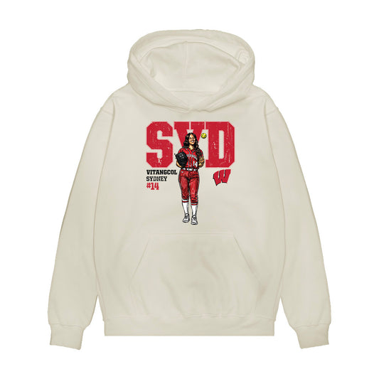 Wisconsin - NCAA Softball : Sydney Vitangcol - Caricature Premium Hooded Sweatshirt-0