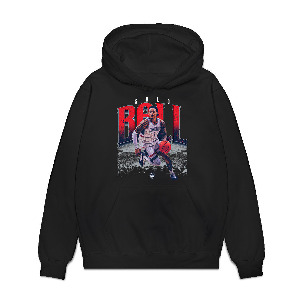 UConn - NCAA Men's Basketball : Solo Ball - Collage Premium Hooded Sweatshirt-0