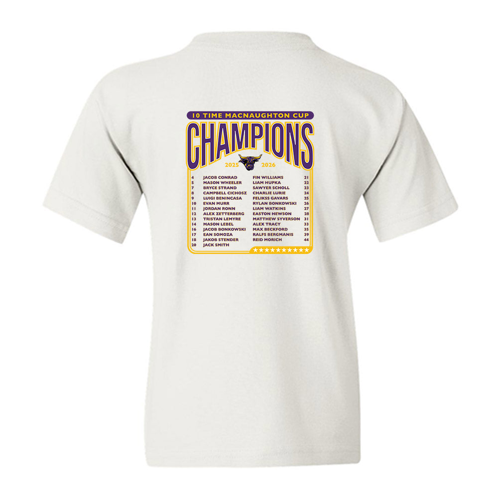 Minn. St. - NCAA Men's Ice Hockey : - 10x McNaughton Cup Champions Roster Youth T-Shirt-1
